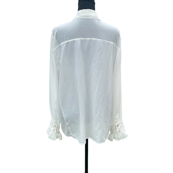 Women’s see thru ivory blouse w wrist ruffles by Bisou Bisou size XL - Picture 3 of 5